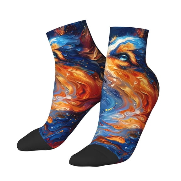 Uemuo Galactic Dog Swirls Art Printed Crew Socks, Moisture-Wicking Socks, Athletic Socks for Men Breathable Cushion Socks Casual Sport Socks for Running Traveling
