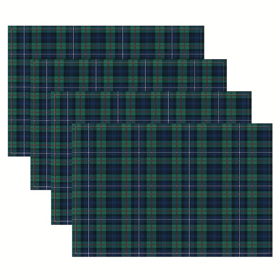 4pcs Large 12x18 Inch Table Mats | Elegant Green & Black Plaid Dining Decor for Christmas, Parties, Restaurants - Durable Linen Table Runners for Home, Kitchen, Events - Easy-Clean Surface