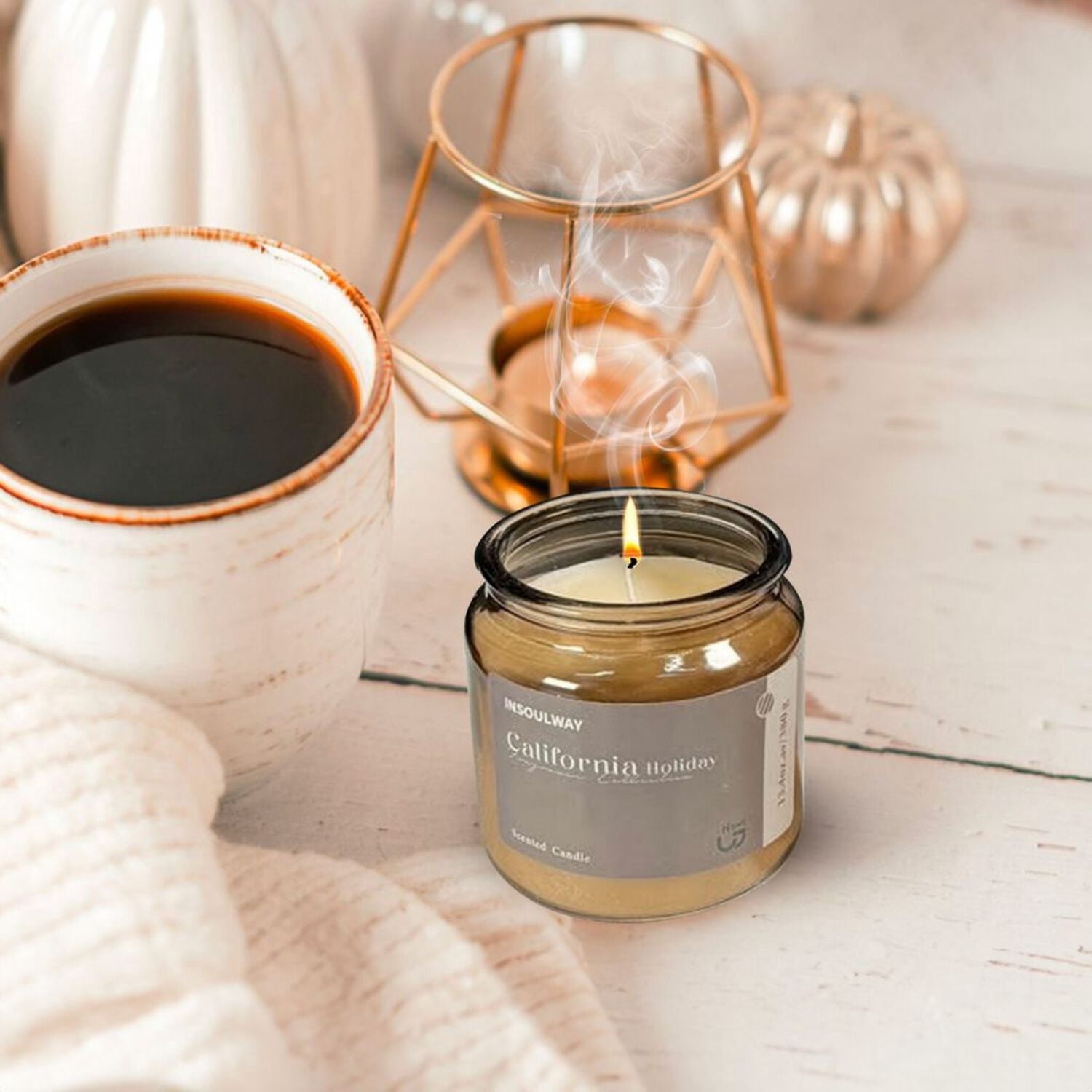 Aria Home 14 oz Modern Beige Glass Scented Candle Jar for Home Decor Long Lasting Burn