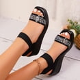 thumbnail image 6 of YgkuHd Women's Casual Wedge Sandals Open Toe Sparkling Rhinestone-Encrusted Strap Elastic Ankle Strap Cushioned Black,7, 6 of 9