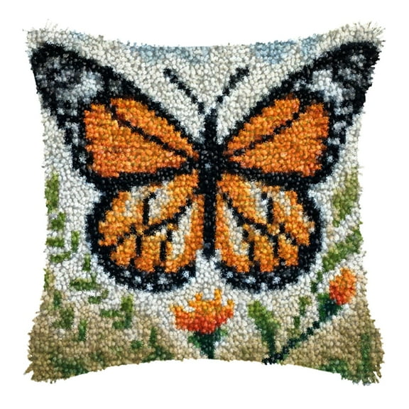 Latch Hook Kits for Adults Kids,Butterfly Pattern Color Printed Canvas DIY Throw Pillow Cover,Beginners Handmade Needlework Crafts Home Decoration 17x17inch