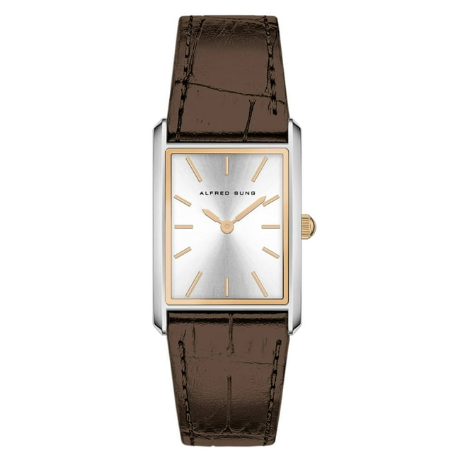 Alfred Sung Horizon Cadran Argenté à Rayon de Soleil Bracelet Brun Montre pour Homme