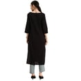 thumbnail image 3 of eloria Women's Fashion Solid Front Dori Tie-Up Neck Design Kurti, Fabric : Cotton, Color : Black, Size : Small, 3 of 8