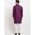 thumbnail image 4 of eloria Men's Traditional Solid Purple Pleated Cotton Blend Thread Work Kurta Pyjama set, 4 of 7
