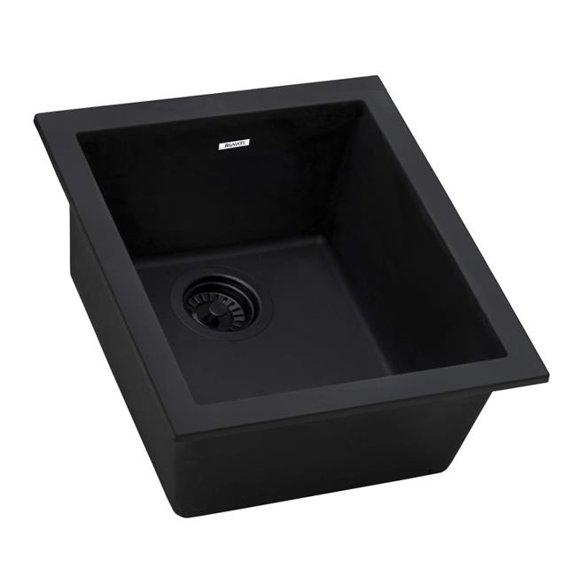 Ruvati RVG2016BK 15 x 17 in. Granite Composite Undermount Single Bowl Wet Bar Prep Sink, Midnight Black