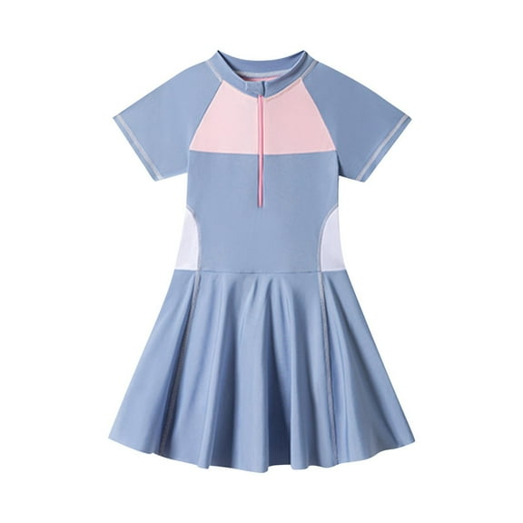 Jgppe Little Girls Swimsuits with Shorts Lined Sun Protection Short Sleeve Zipper Swim Dress Swimwear 2-8 Years