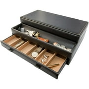 Stock Your Home Mens Valet Tray, Mens Jewelry Box, Night Stand Organizers and Storage, Bedside Table Organizer, Watch Box for Dresser, Faux Leather (Black & Beige)