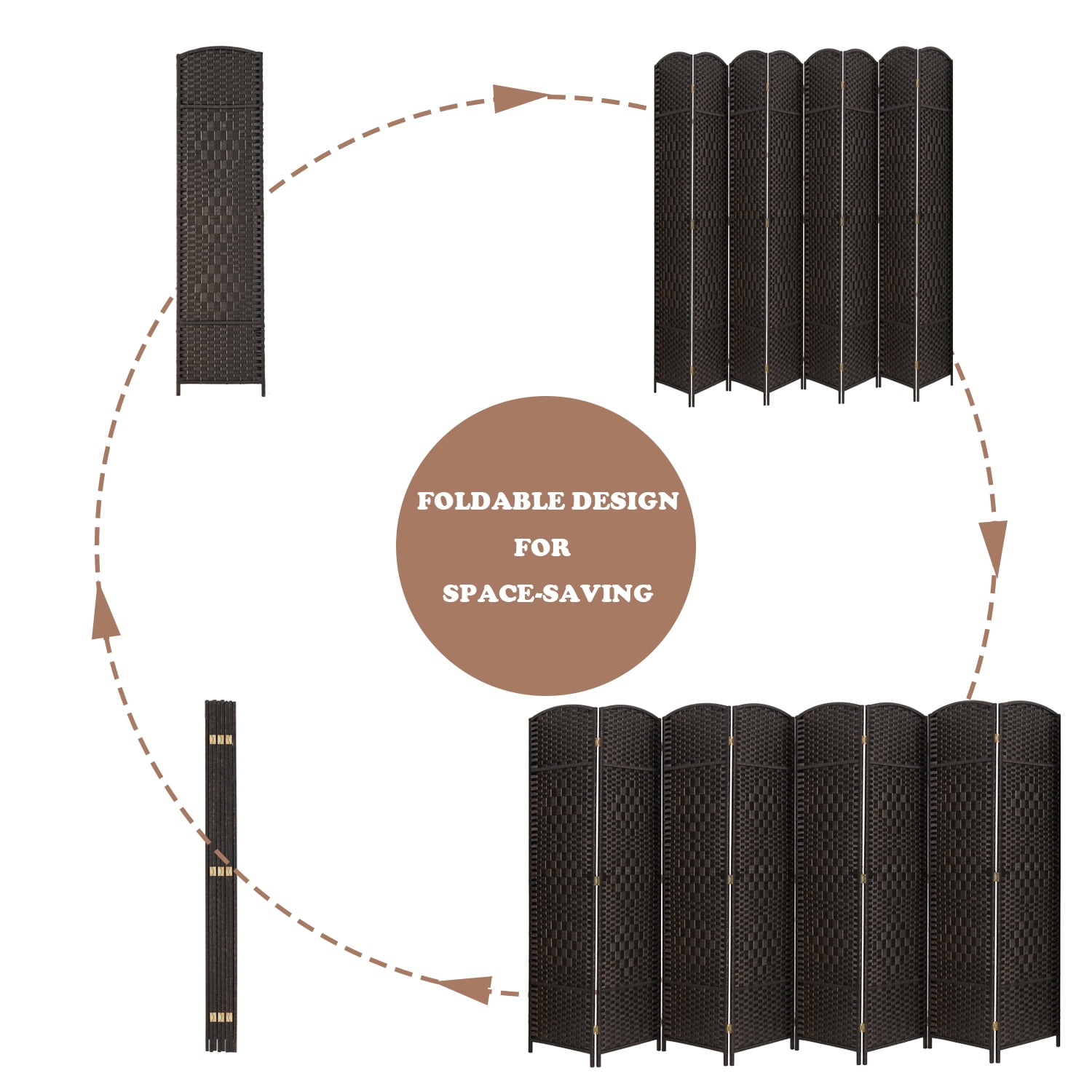 Buy 5.7ft Wood Fiber Woven 8 Panel Solid Wood Room Divider,, Removable