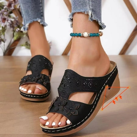 

Kayannuo Fall Shoes for Women Clearance Loafers Women Shoes Women s Summer Leisure Comfortable Rhinestone Flower Wedges