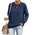 thumbnail image 2 of Crew Neck Pullover Tops for Women Long Sleeve Basic Solid Sweatshirts Relaxed Fall Outfit Wear Navy S, 2 of 7