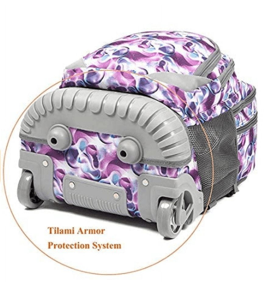 Tilami Purple Waves Rolling Backpack 18 Inch with Pencil Case
