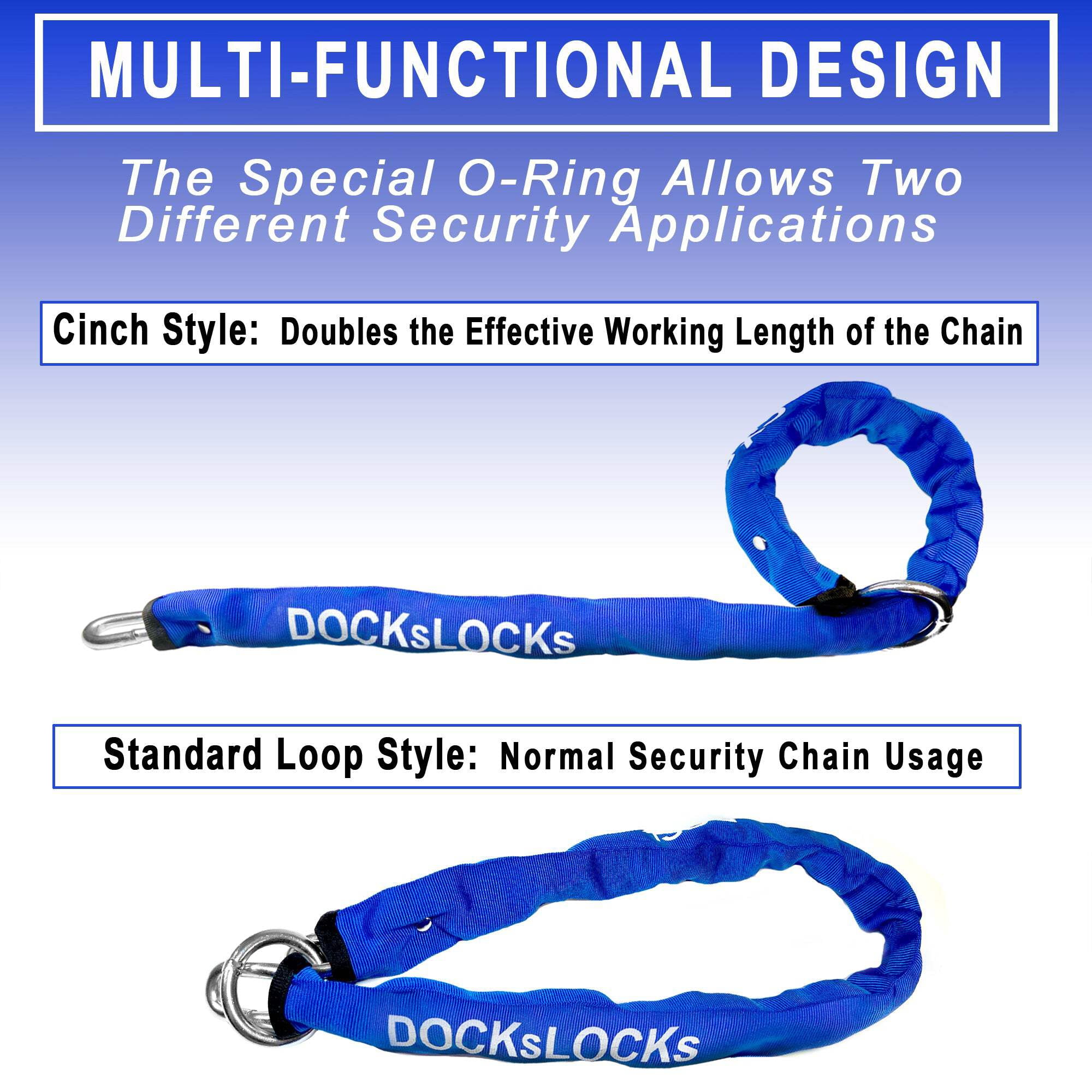 DocksLocks 3ft Weatherproof Cinch Style Security Chain (3ft/6ft/10ft) - Heavy Duty, Marine Grade Steel, Theft Prevention Strong Multi-Purpose Lock - 2.75 lbs