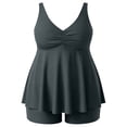 thumbnail image 5 of Sokhug Womens Plus Size Solid Color Tankini Set Waist Control Design Two Piece Swimsuit With Built in Bra, 5 of 6