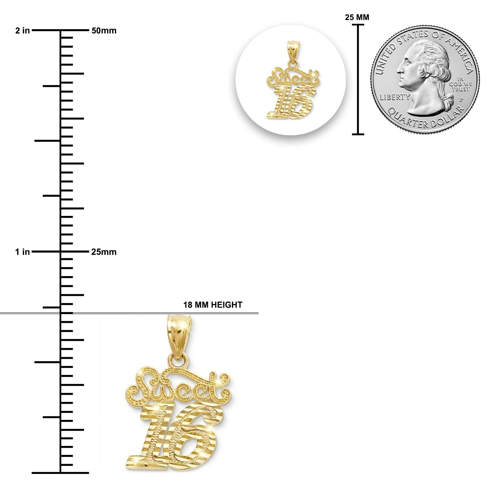 Charm America - Gold Sweet 16 Charm - 10 Karat Solid Gold