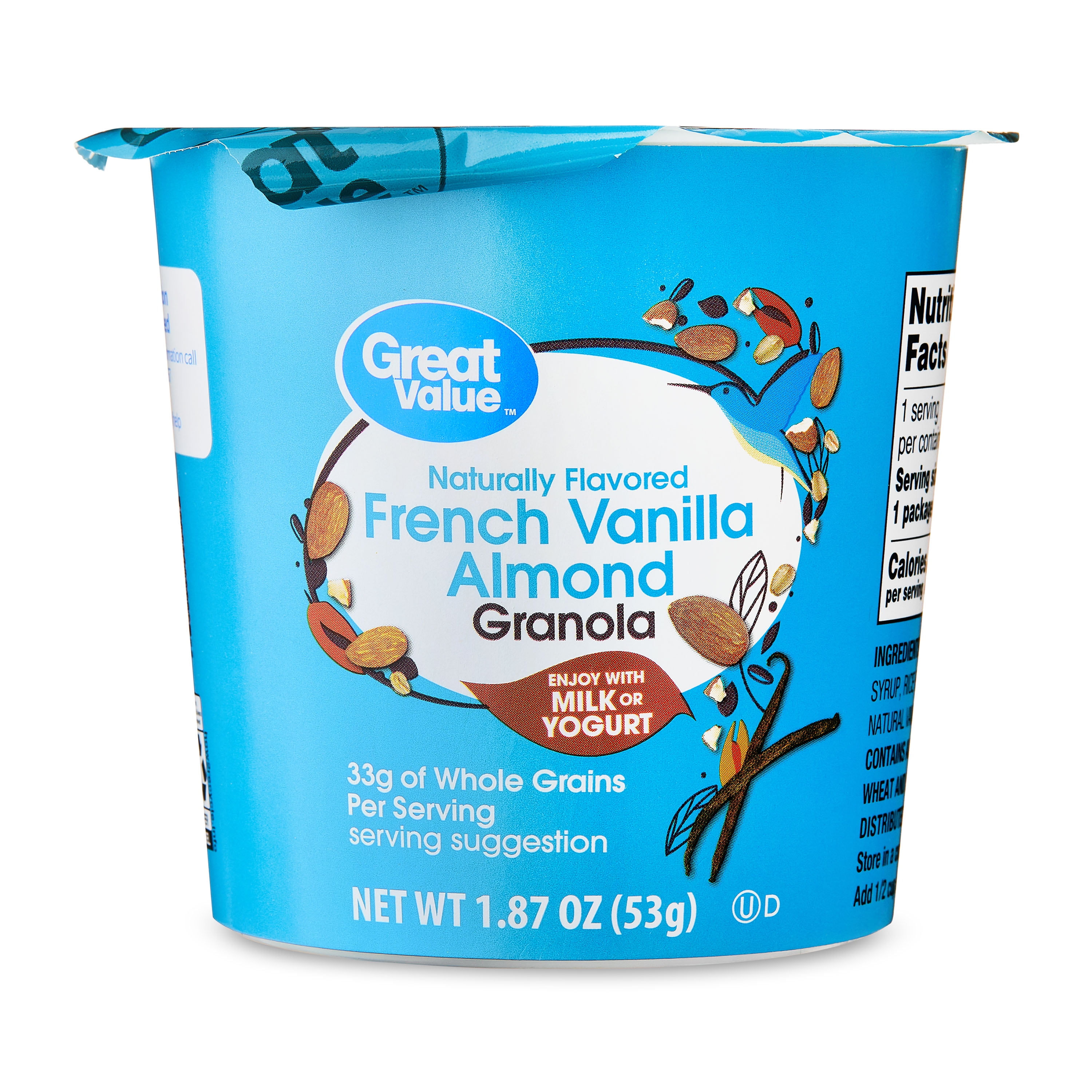 (12 pack) Great Value French Vanilla Almond Granola Single Serve Cup, 1.87 oz