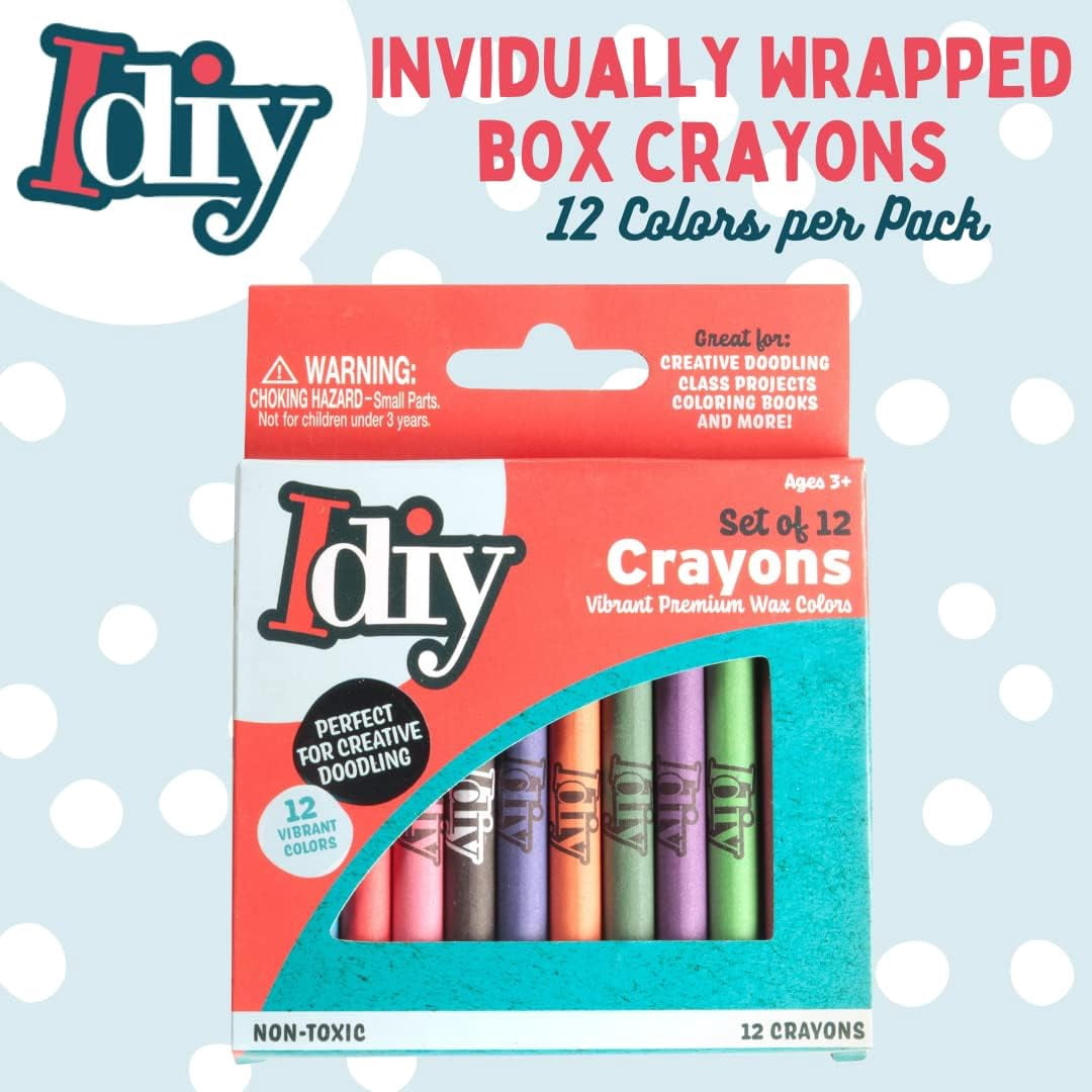 IDIY Individually Packaged Wrapped Boxes Wax Crayons (24 boxes of 12 colors, 288 pc total) -ASTM Safety Tested For Kids, Teachers, Bulk Art Classrooms, Back To School Supplies, Craft Project