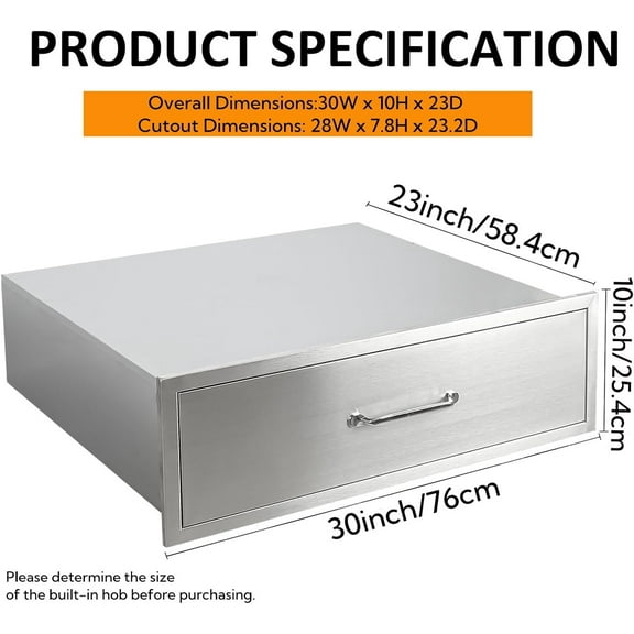 Acekid Outdoor Kitchen Drawers, 30x10 inch Stainless Steel BBQ Drawer, Flush Mount Built-in Drawer for Outdoor Kitchen Island & BBQ Islands,Silent, Fully Assembled, 30"Wx23"Dx10"H