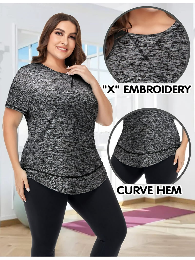 TIYOMI Women's 3XL Plus Size Sport Tops, Grey Crewneck
