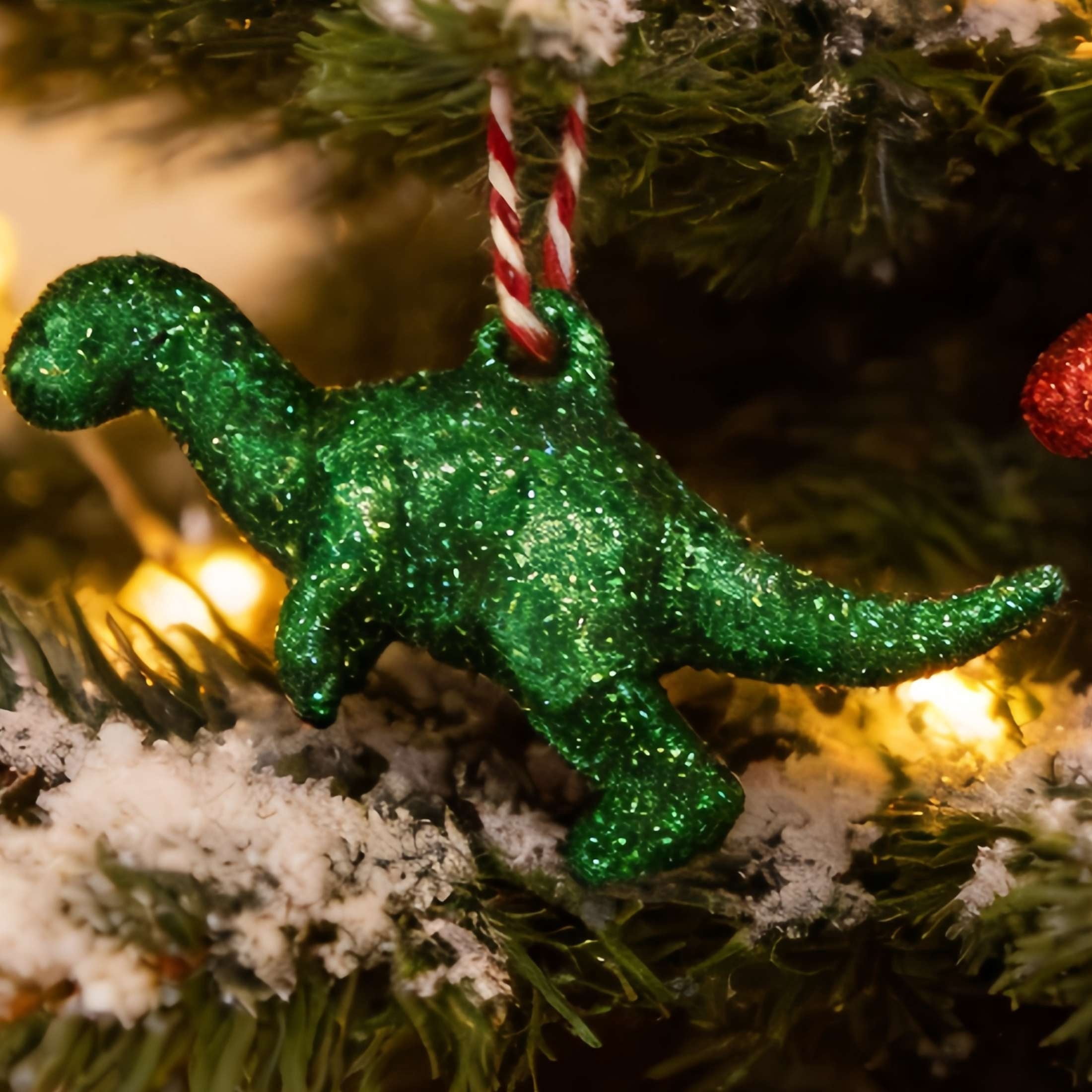 4-Count Multicolor Glitter Dinosaur Mini Christmas Ornaments, by Holiday Time