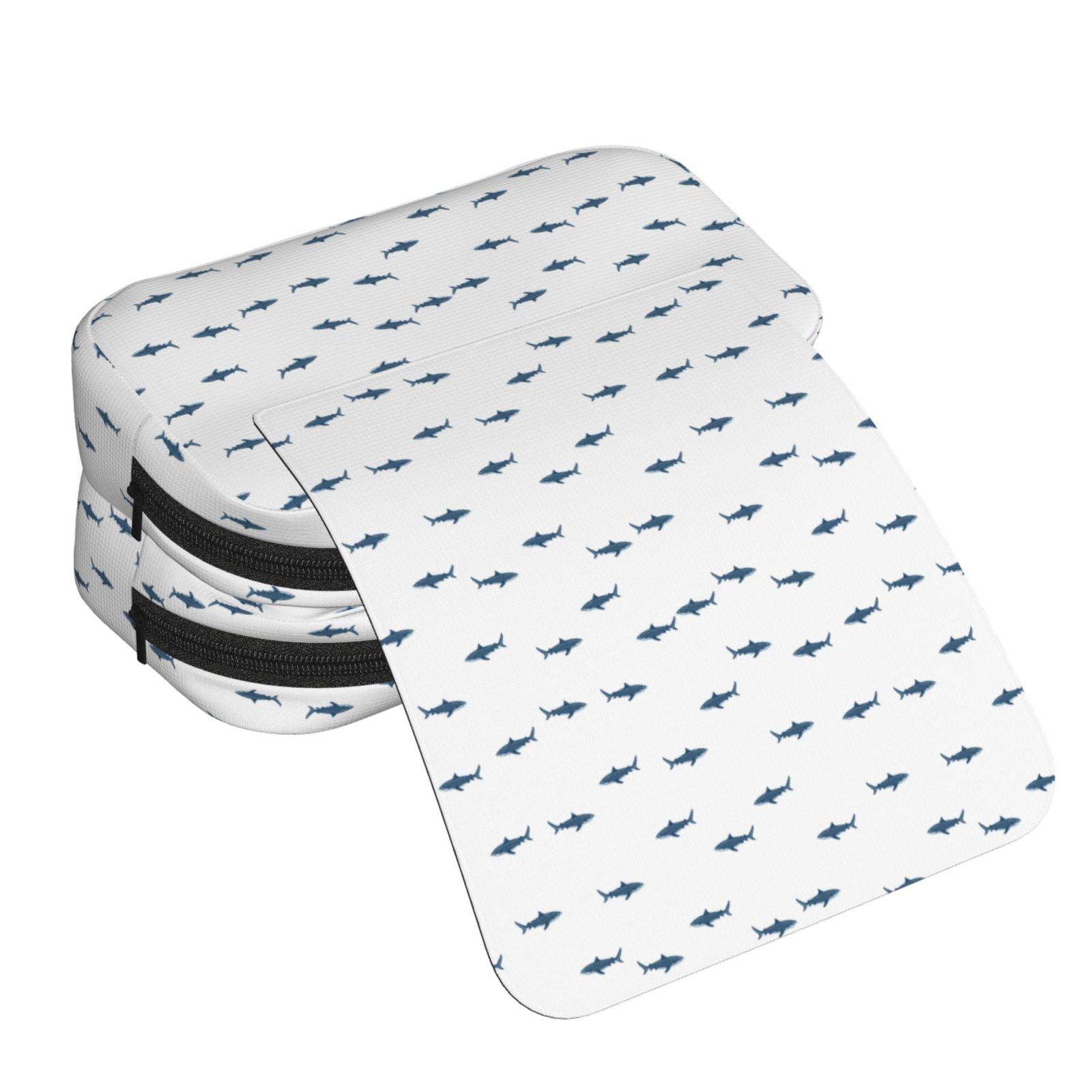 Rateoe Cute Shark Pattern Double Clamshell Pen Case, Storage Organizer with Two Zipper Compartments– Holds Up to 50 Pencils & Pens