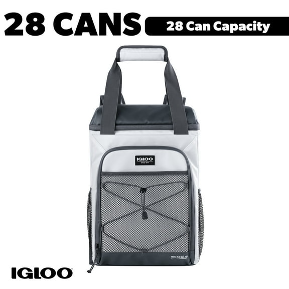 Igloo 28 Can Capacity Marine Soft-Side Backpack Cooler, White and Gray