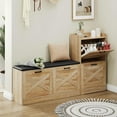 thumbnail image 2 of Shoe Cabinet with Bench and 4 Flip Drawers, Farmhouse Shoe Storage Cabinet with Bench and Comfort Cushion, Entryway Shoe Organizer with Storage for Foyer, Hallway, Living Room, 2 of 6