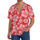 thumbnail image 1 of Balery Red Hibiscus Flower Camisa Casual de Manga Corta con Botones para Hombre, Texturizada, Estilo Cubano, para Playa, Verano-3X-Large, 1 of 5