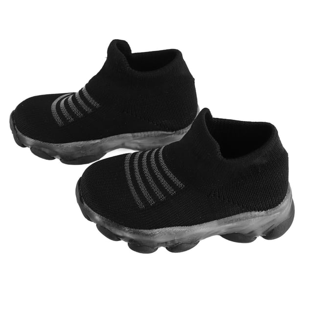 Zapatos de punto para niños con luces LED, transpirables, elásticos, para evitar resbalones, zapatillas informales tipo calcetín para niños, color negro 21