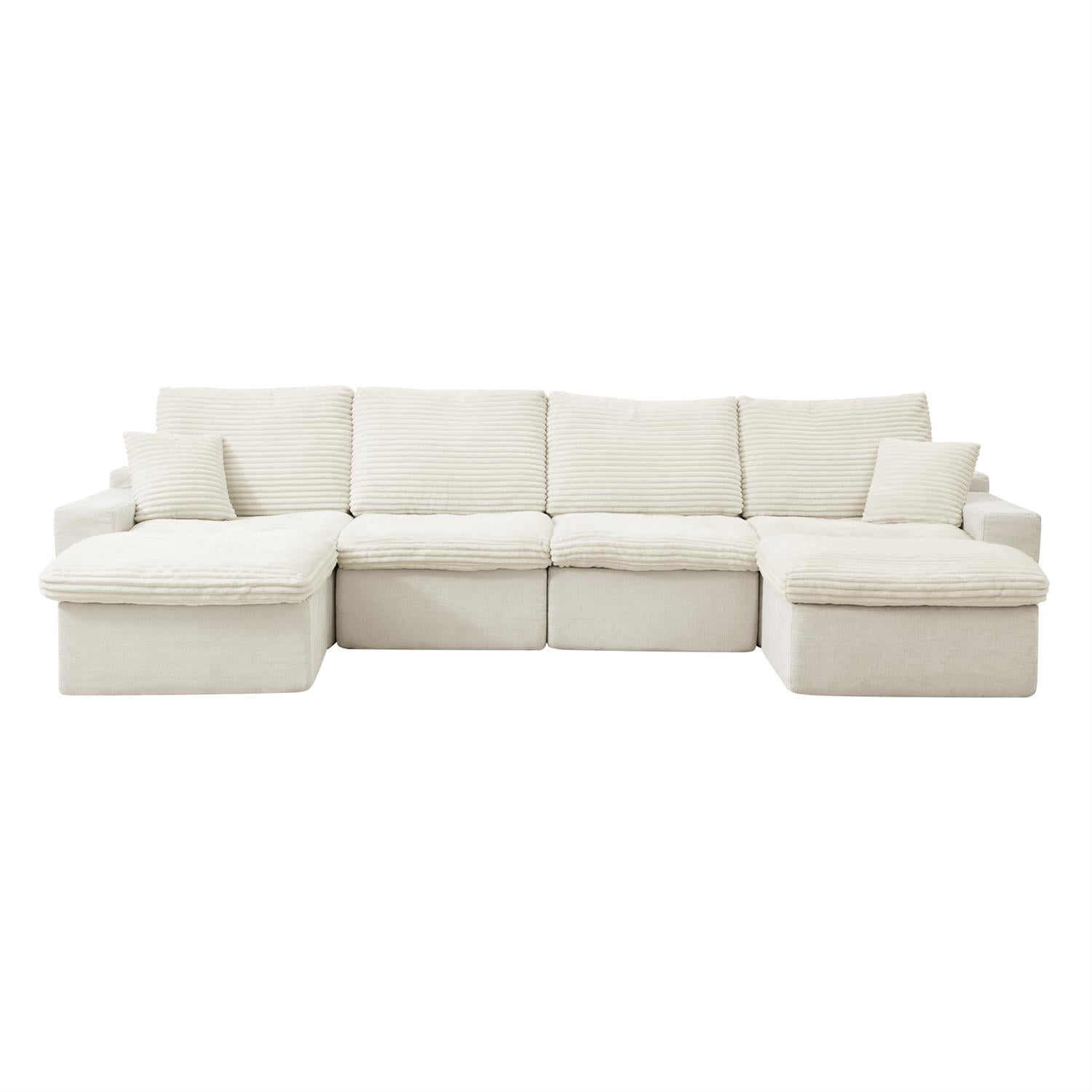 Demi Bonn 108" Modular L Shaped Sectional Sofa, Wide Deep Seat Convertible Linen Couch Set for Living Room & Office, No Assembly, White