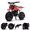 Red, variant on 49CC dirt bike, 2-stroke mini bike features wide off-road tires, a disc brake, a sturdy carbon steel frame, a pull-start engine, and comes with a toolkit and manual.