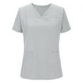 thumbnail image 5 of V-Neck Scrub Top for Women Breathable Short Sleeve Patch Pocket Medical Shirts Stretch Moisture-Wicking Blouse, 5 of 9