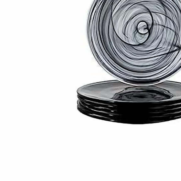Vikko Lunch Plates, Set of 6 Black Alabaster Plates, 8.5" Plate with Marbelized, Swirl Design, Elegant Glass Entree Plate, Dishwasher Safe