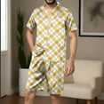 thumbnail image 2 of DDAPJ pyju Mens Plaid Pajama Shorts Set 2 Piece Silk Satin Sleepwear Short Sleeve Button Down Shirt and Elastic Waist Shorts Set Loose Comfy Loungwear with Pockets Yellow XXL, 2 of 5
