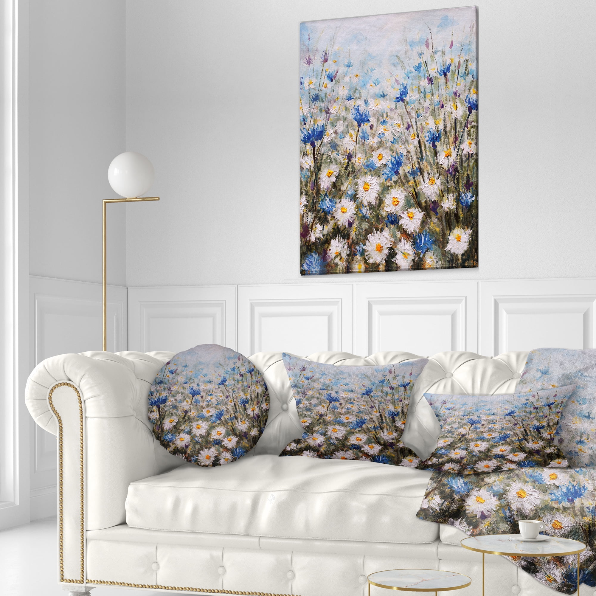Designart Glade of Cornflowers and Daisies - Floral Throw Pillow - 12x20
