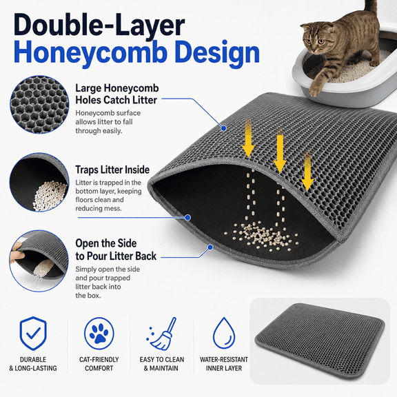 Double-layer eco-friendly silver-gray cat litter mat