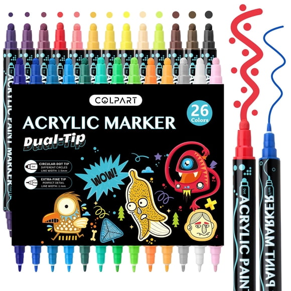 Acrylic Paint Markers,Acrylic Paint Pens,26 Colors Dual Tip Paint Pens For Rock Painting Wood Canva