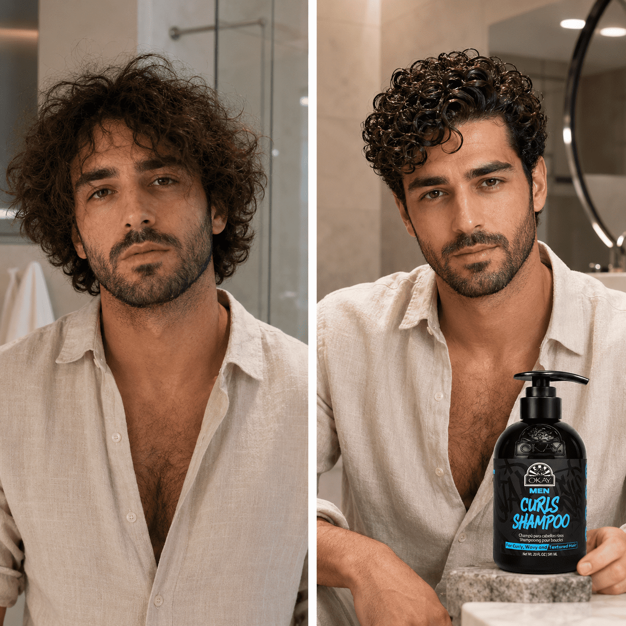 OKAY Men's Curly Hair Shampoo, Moisturizing Shampoo for Defined, Frizz-Free Curls, 20 fl oz