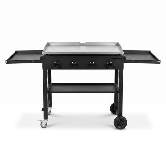 36" Stainless Steel Portable Propane Griddle - 4-Burner Outdoor Cooking Station with Side Shelves