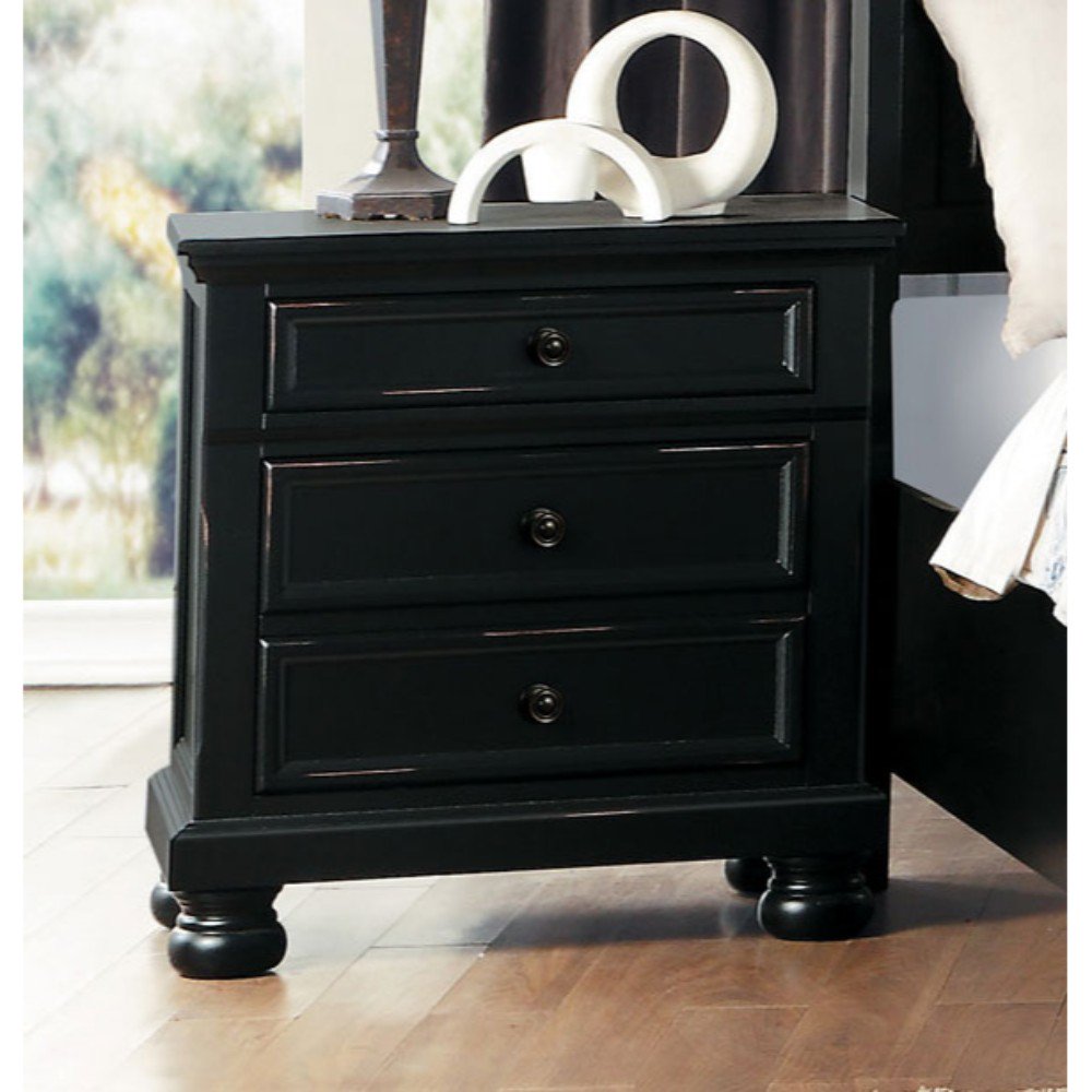 Benzara Transitional Style Two Drawer Wooden Night Stand with Round Bun
