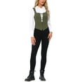thumbnail image 2 of INSPIRE CHIC Vintage Vest for Women's Lace Zipper Up Cropped Jacket Wide Strap Sleeveless Waistcoat Vests S Dark Green, 2 of 6