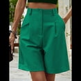 thumbnail image 7 of Elastic Waist Wide Leg Knee Length Summer Shorts for Women with Pockets Green M, 7 of 7