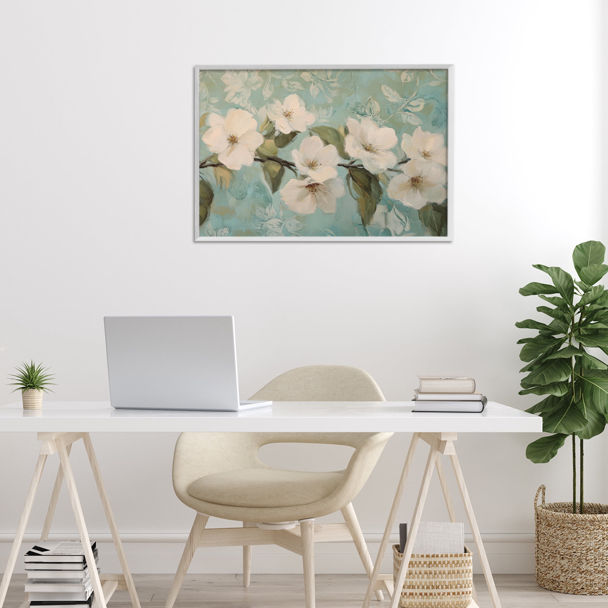 Stupell Industries Serene Flower Branch Blooms White Framed Giclee Art, design by Petal Prints Design
