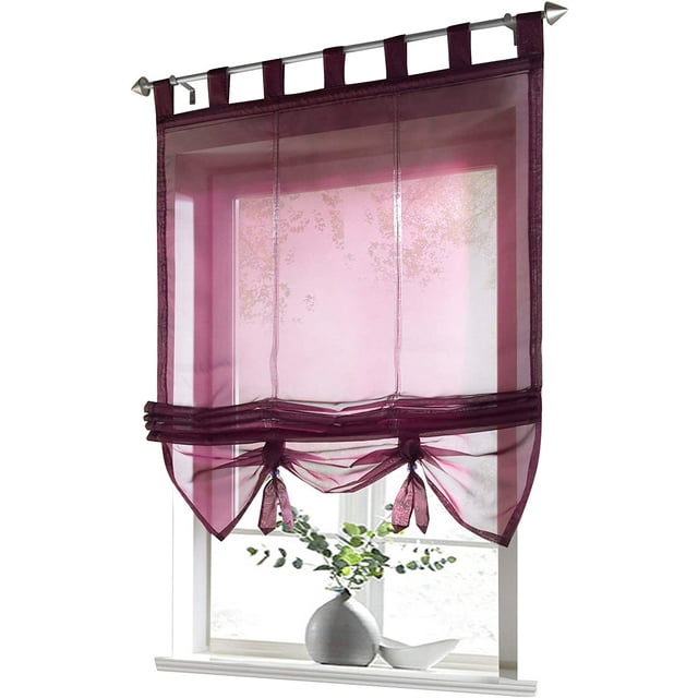 Roman Blind with Loops Curtains Kitchen Roman Blinds Transparent Loop Blind Curtains Modern Voile , (Wine Red,80 x 155cm)