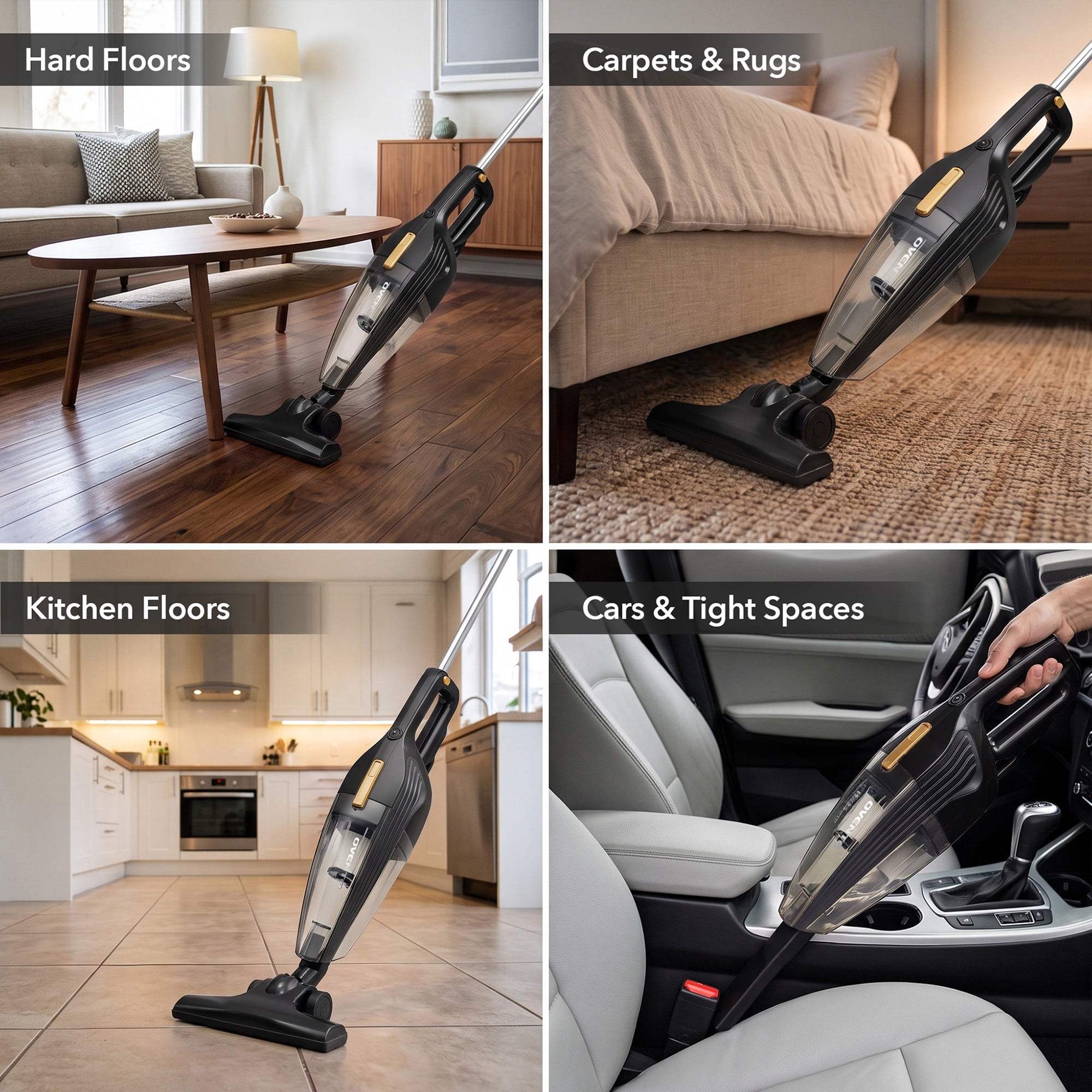 OVENTE Electric Corded Stick Vacuum, 600W Motor, Black ST101BGD | Powerful Suction, Handheld Lightweight Bagless Multi-Surface Cleaner for Home, Includes Floor Brush and Crevice Nozzle Tool