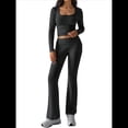 thumbnail image 2 of Conjuntos de Salón para Mujer, Conjuntos Casuales Y2K de 2 Piezas, Tops Cortos de Corta, Pantalones Acampanados con Pliegues y Chándales. Gris Oscuro M, 2 of 10