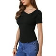 thumbnail image 4 of INSPIRE CHIC Short Sleeves Top for Women Ruched Going Out Crop Shirts Slim Fit Basic Tee Blouse L Black, 4 of 6