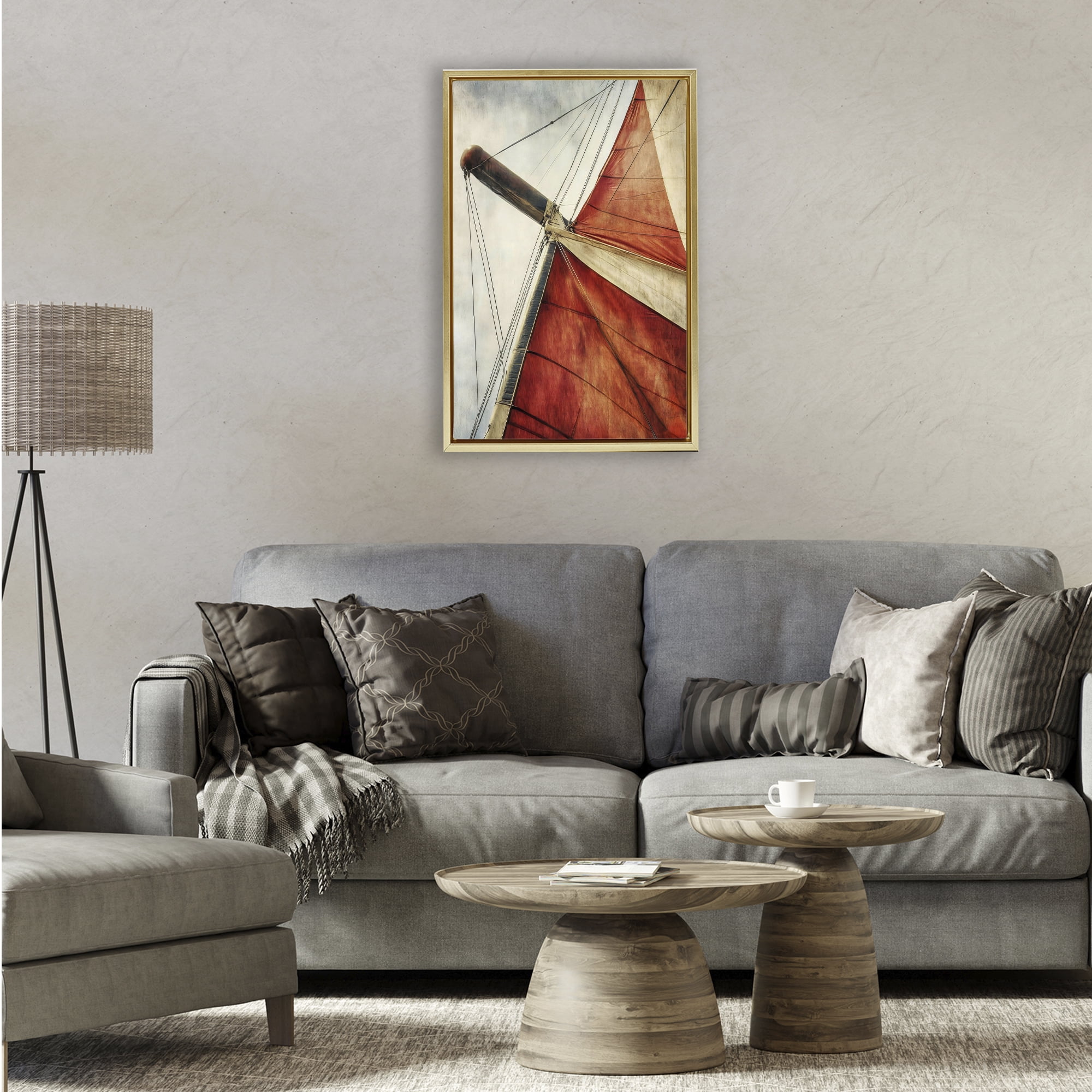 Stupell Industries Red Sail at Sea Gold Framed Floater Canvas Wall Art, design by Creative Studio