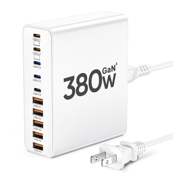 Cargador USB C Aexhend, 380 W, 10 puertos, estación de carga rápida GaN III