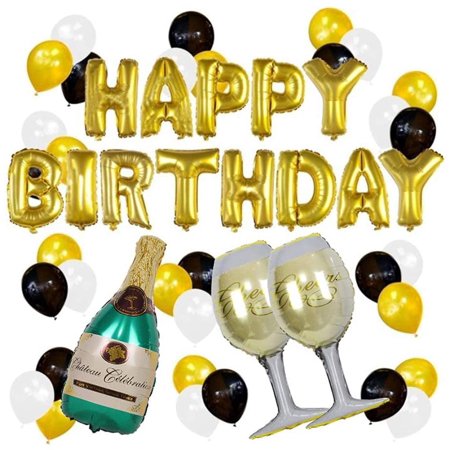 Large Gold Champagne Wine Glass Foil Balloon – Birthday Party Decor – Helium Or Air Fill