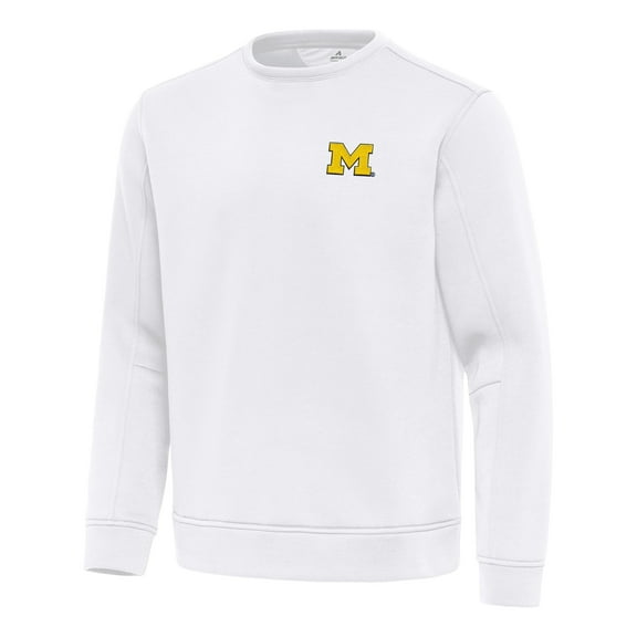 Men's Antigua White Michigan Wolverines Relevant Lightweight Pullover Sweatshirt